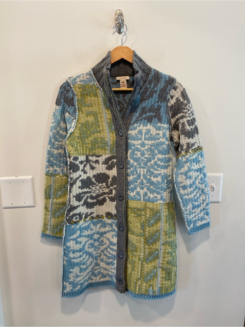 Sundance patchwork lambswool cardigan coat woman’s size XS folk art to wear - Picture 3 of 11